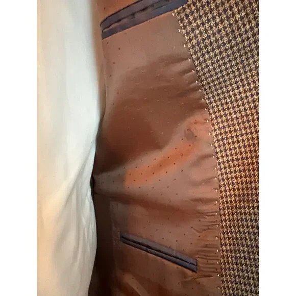 Tommy Hilfiger Blazer 38R Brown Tweed Houndstooth Check Sport Coat 2 button - Picture 9 of 12